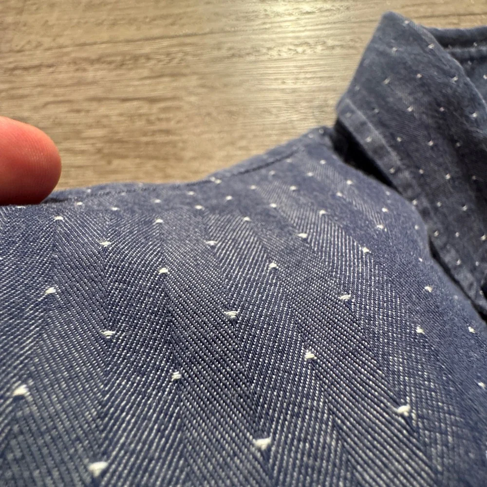 Banana Republic Shirt Mens S Blue Polka Dot Herringbone Slim Button Up Casual